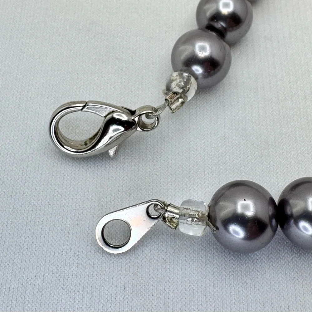 Gray Glass Pearl Necklace Crystal Beads Silver Spacer Statement Necklace Beaded